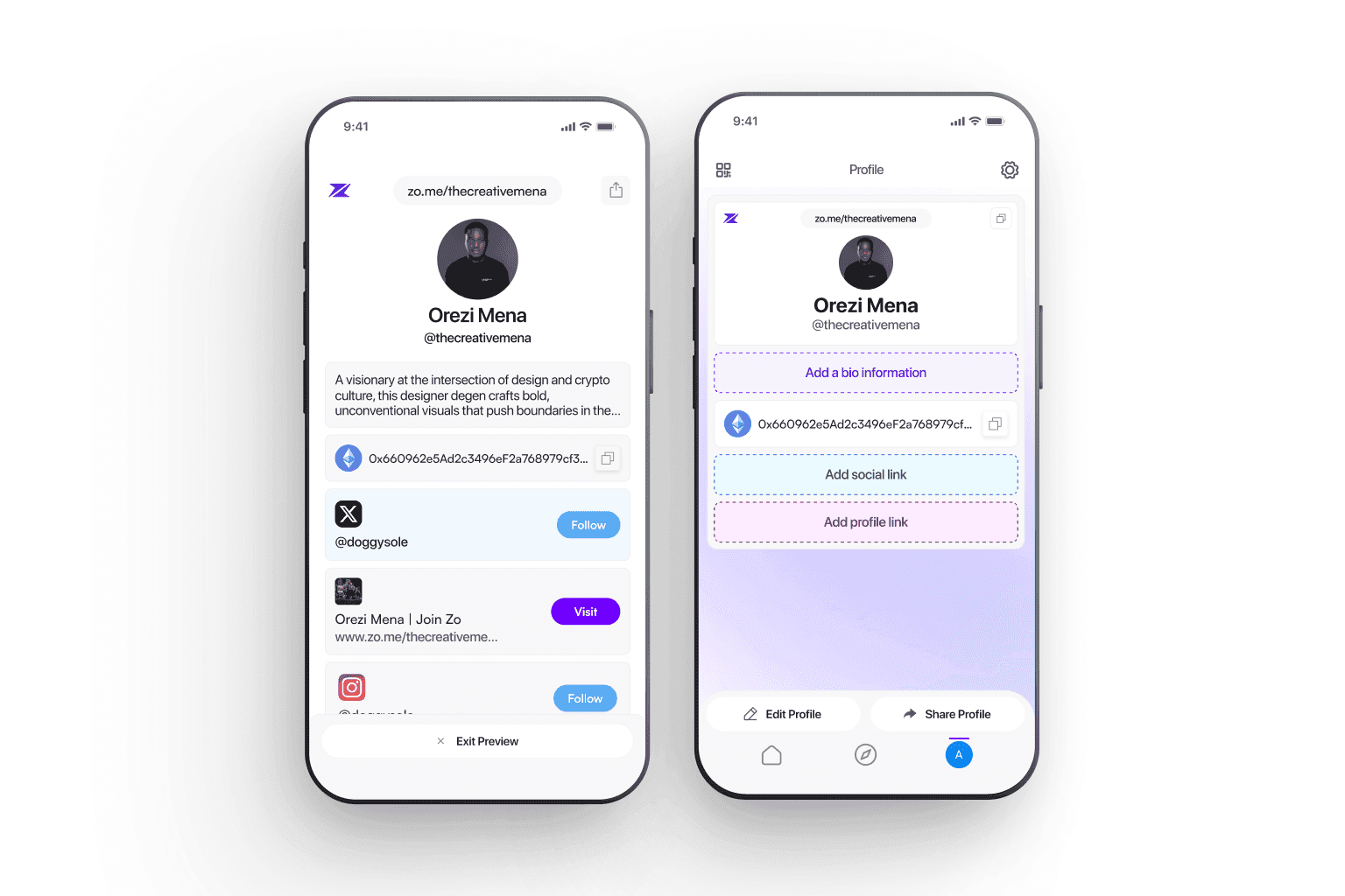 A shareable Zo profile page