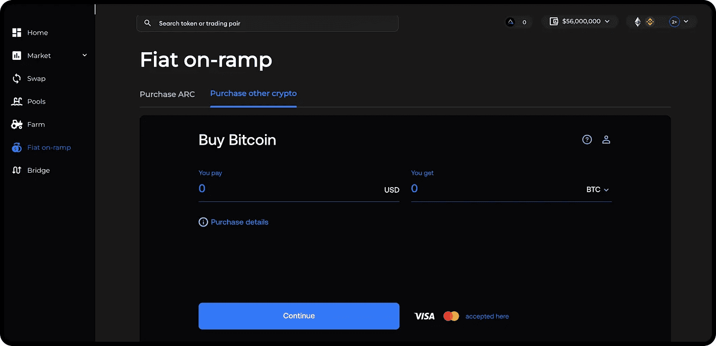 Arc fiat on-ramp — buy crypto with card or bank via Wert
