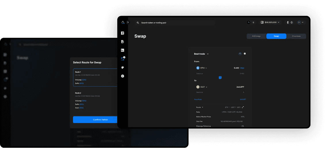 Arc swap — best-route token conversion