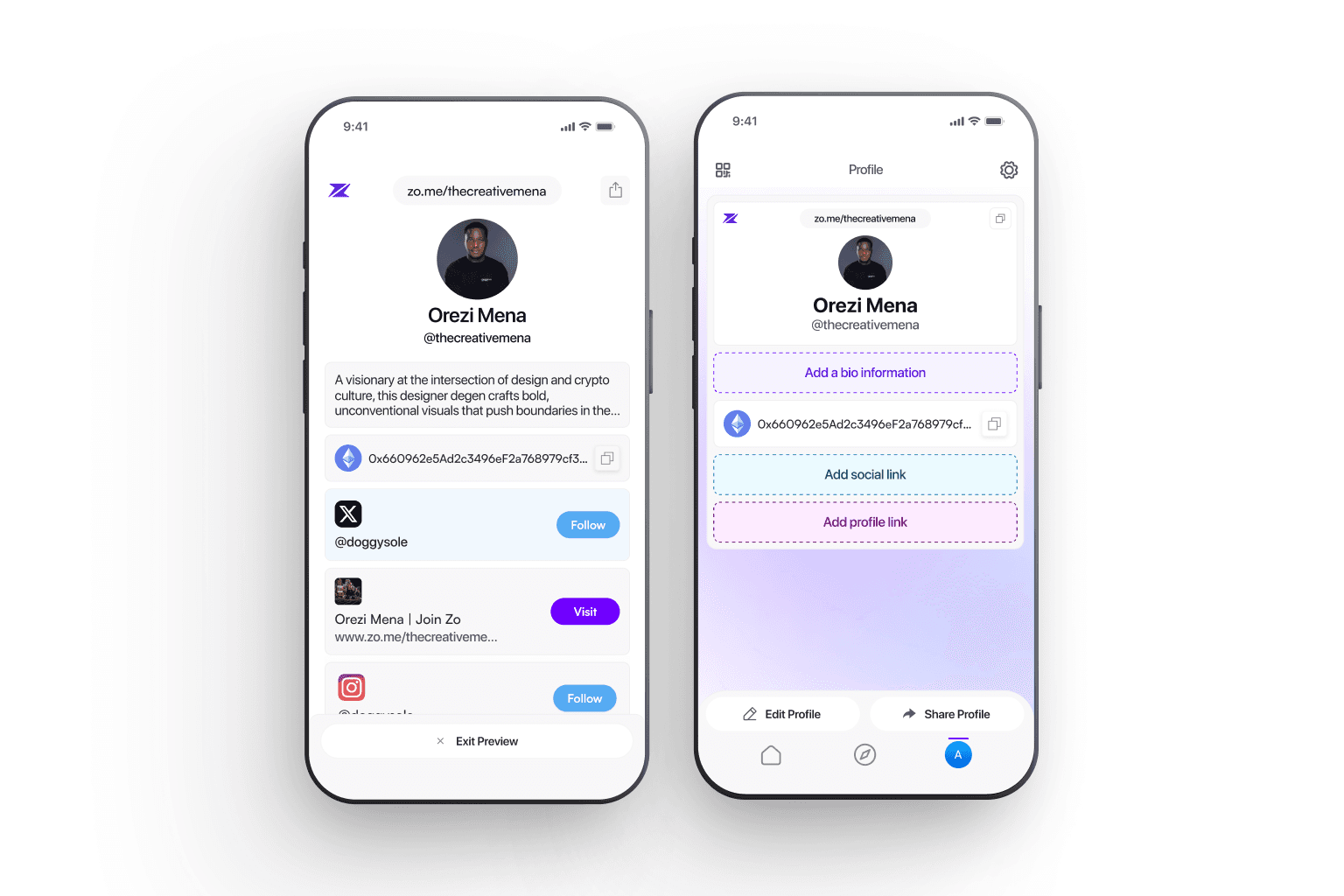 A shareable Zo profile page